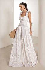 Vestido Longo em Laise Babados Areia