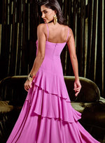 Vestido Longo Saia Babado Assimétrica Rosa Chiclé