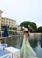 Vestido Longo Silk Bordado Verde Menta