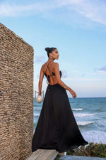 Vestido Longo Plissado Aviamento Preto