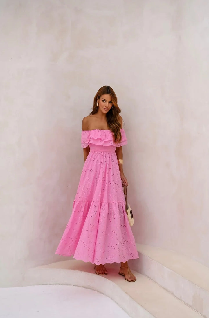 Vestido Longuete Laise Ombro a Ombro Rosa