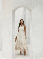 Vestido Longuete Barra Bordada Off White