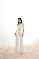 Macacão Scuba Com Blusa Fluída Off White