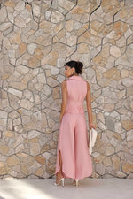 Conjunto Linho Calça Fenda Rosa Claro