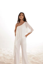 Macacão Scuba Com Blusa Fluída Off White