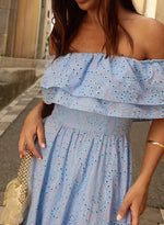 Vestido Longuete Laise Ombro a Ombro Azul