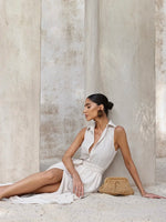 Vestido Chemise Com Faixa Bege