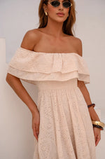 Vestido Longuete Laise Ombro a Ombro Areia