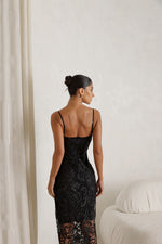 Vestido Midi Tule Bordado Preto