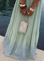 Vestido Longo Silk Bordado Verde Menta