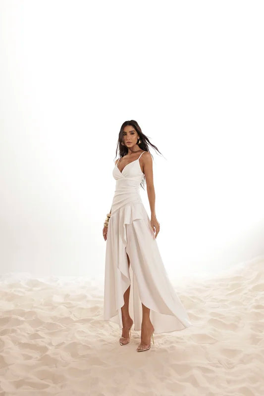 Vestido Longuete Saia Babado Branco