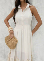 Vestido Longuete Barra Bordada Off White