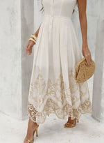 Vestido Longuete Barra Bordada Off White