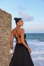 Vestido Longo Plissado Aviamento Preto