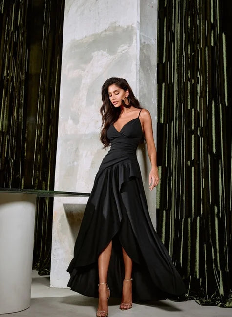 Vestido Longuete Saia Babado Preto