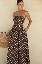 Vestido Longo Poá Tomara Que Caia Marrom