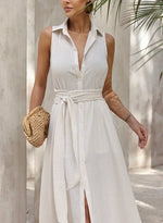 Vestido Chemise Com Faixa Bege