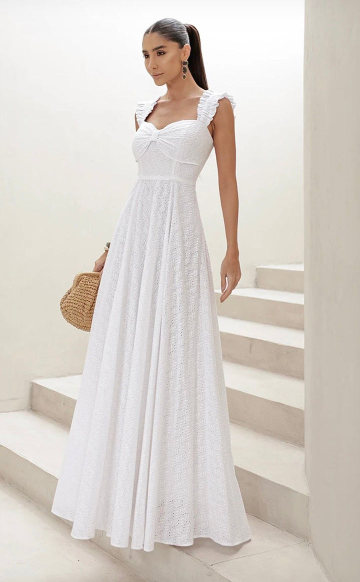 Vestido Longo em Laise Babados Branco