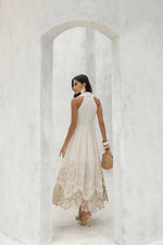 Vestido Longuete Barra Bordada Off White