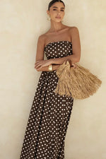 Vestido Longo Poá Tomara Que Caia Marrom