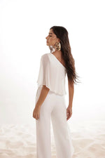 Macacão Scuba Com Blusa Fluída Off White