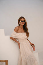 Vestido Longuete Laise Ombro a Ombro Areia