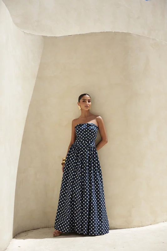 Vestido Longo Poá Tomara Que Caia Marinho