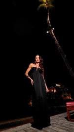 Vestido Longo Plissado Aviamento Preto