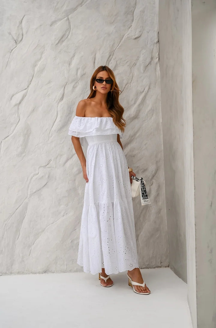 Vestido Longuete Laise Ombro a Ombro Off White