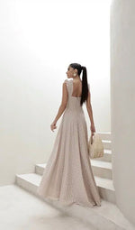 Vestido Longo em Laise Babados Beje