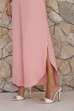 Conjunto Linho Calça Fenda Rosa Claro