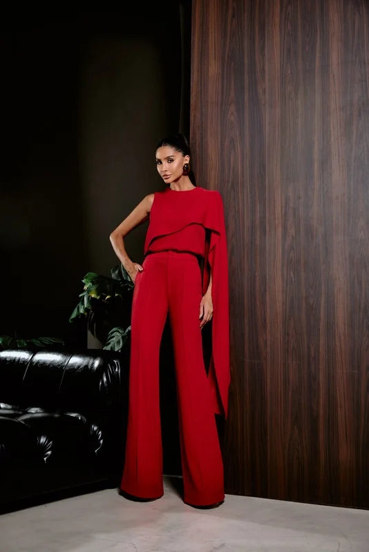 Conjunto Blusa Assimétrica Com Calça Vermelho