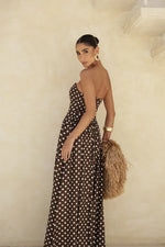 Vestido Longo Poá Tomara Que Caia Marrom