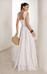 Vestido Longo em Laise Babados Areia