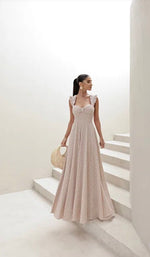 Vestido Longo em Laise Babados Beje