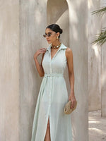 Vestido Chemise Com Faixa Verde Menta