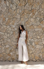 Conjunto Linho Calça Fenda Off White