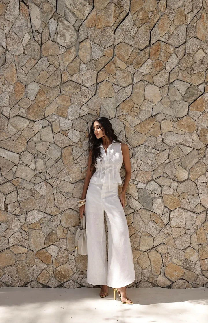 Conjunto Linho Calça Fenda Off White