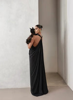 Vestido Jersey Drapeado Costas Arco Preto