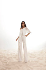 Macacão Scuba Com Blusa Fluída Off White