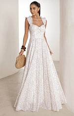 Vestido Longo em Laise Babados Areia