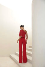 Macacão Scuba Com Blusa Fluída Vermelho