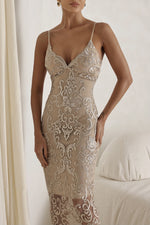 Vestido Midi Tule Bordado Dourado