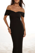 Vestido Midi Lápis Manga Pregas Preto