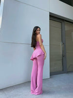 Conjunto Blusa Assimétrica Babado Rosa