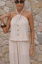 Conjunto Chloé Blusa Frente Única Areia