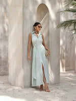 Vestido Chemise Com Faixa Verde Menta