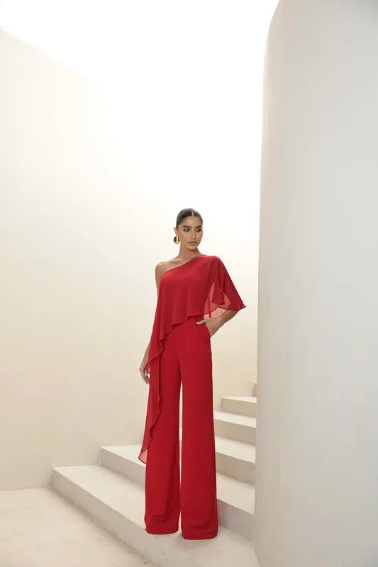 Macacão Scuba Com Blusa Fluída Vermelho