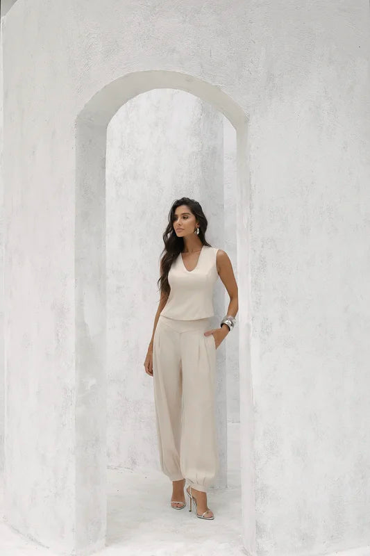 Conjunto Blusa Costas Aberta Areia