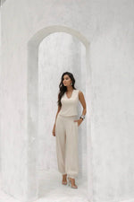 Conjunto Blusa Costas Aberta Areia